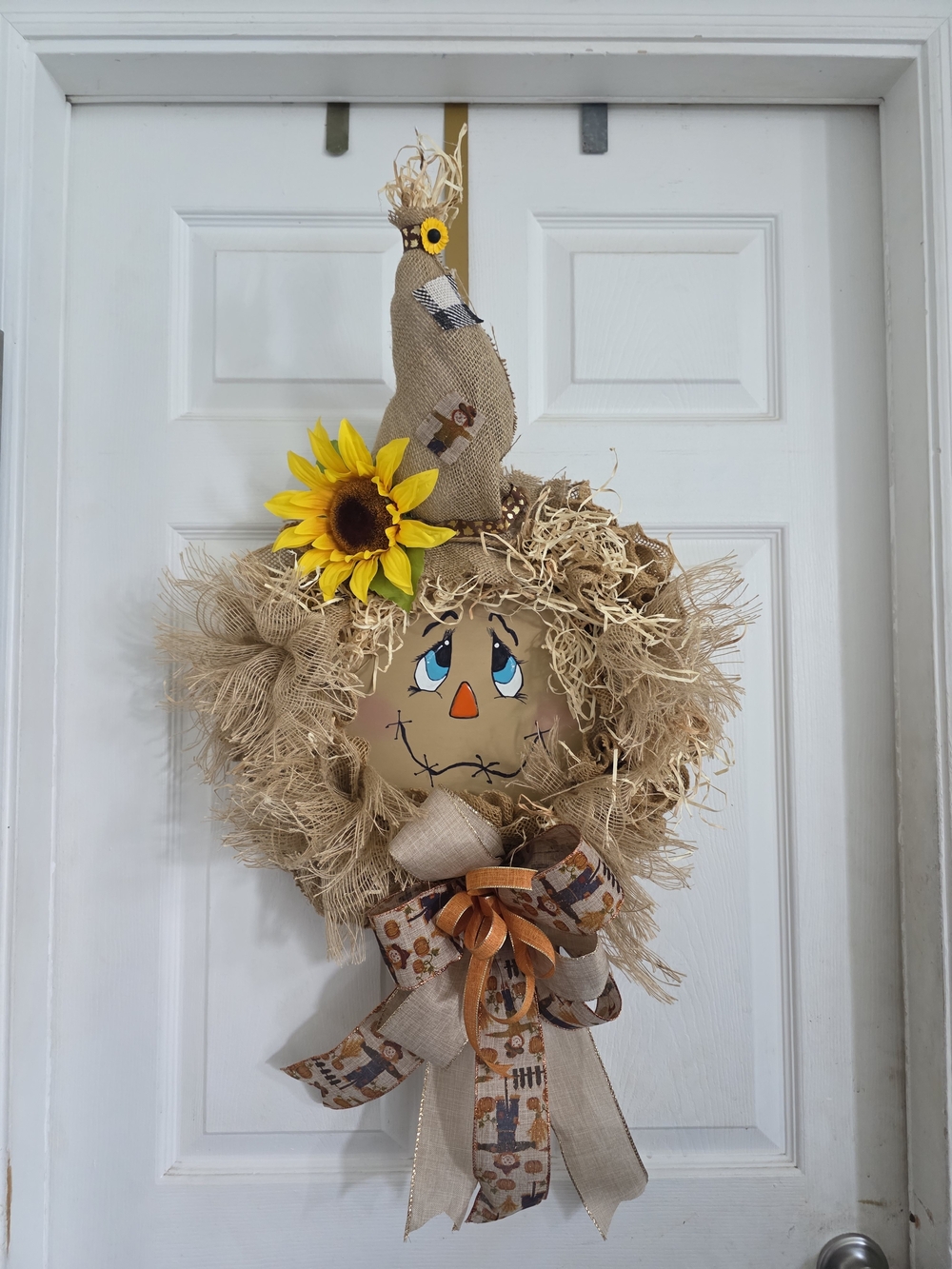 Sunflower Scarecrow Burlap Holiday Wreath - Yellow & Natural
